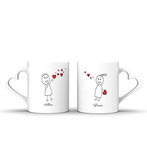 2er Set Personalisierte Tassen Liebesgrüße mit Wunschnamen für Valentinstag - FOTOFOL