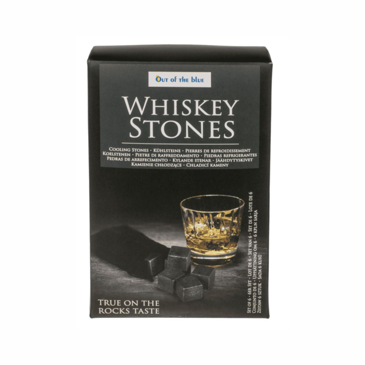 6er Pack Whiskey Stones mit schwarzem Samtbeutel in Geschenkkarton