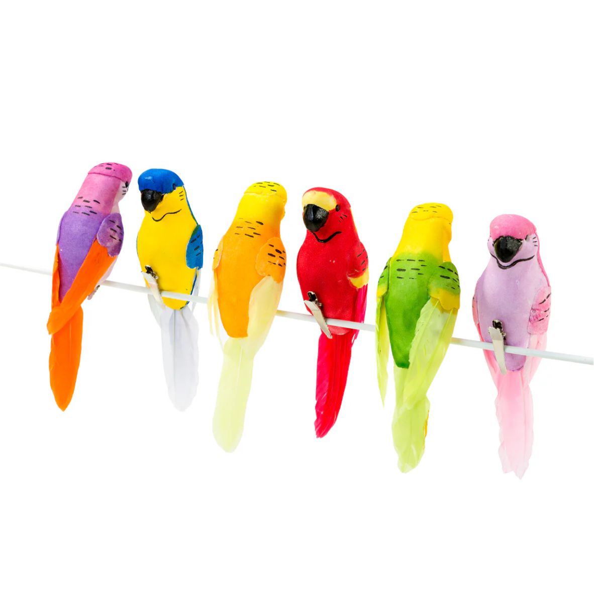 6 Stück Künstliche Papageien-Clip-Vögel für Dekoration