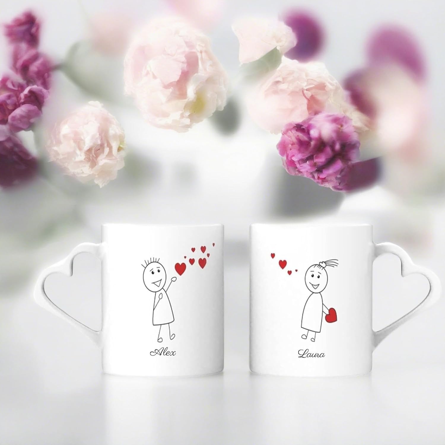 2er Set Personalisierte Tassen Liebesgrüße mit Wunschnamen für Valentinstag - FOTOFOL