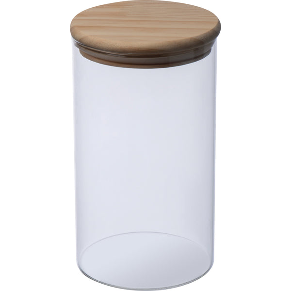 Dose aus Borosilikatglas mit Kiefernholzdeckel 1000ml JAMIE
