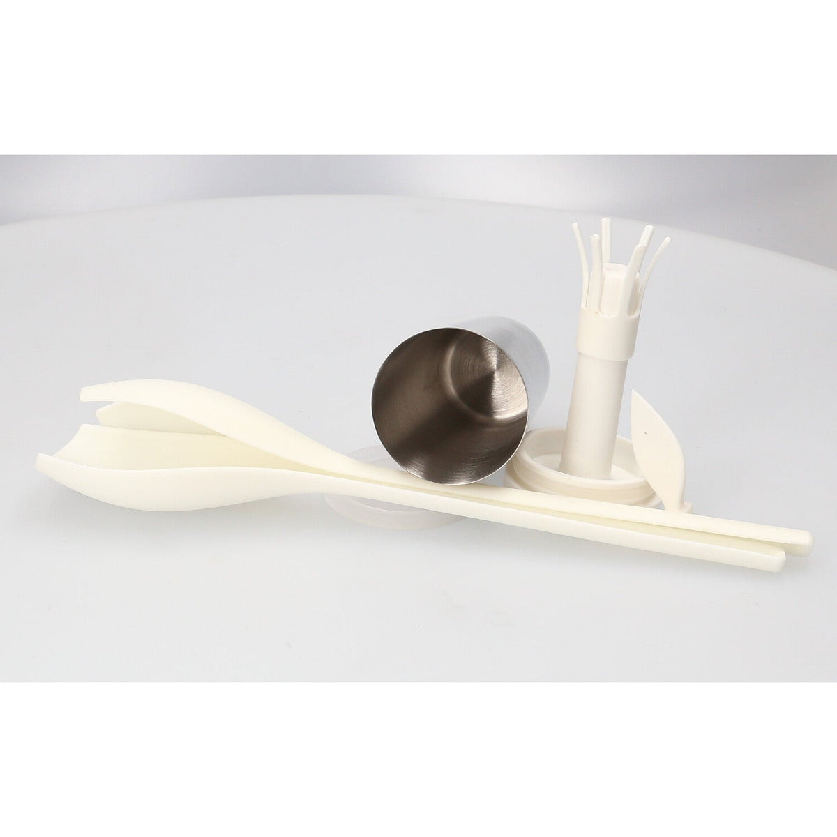 Salatbesteck und Dressing-Shaker - Tulpe weiß
