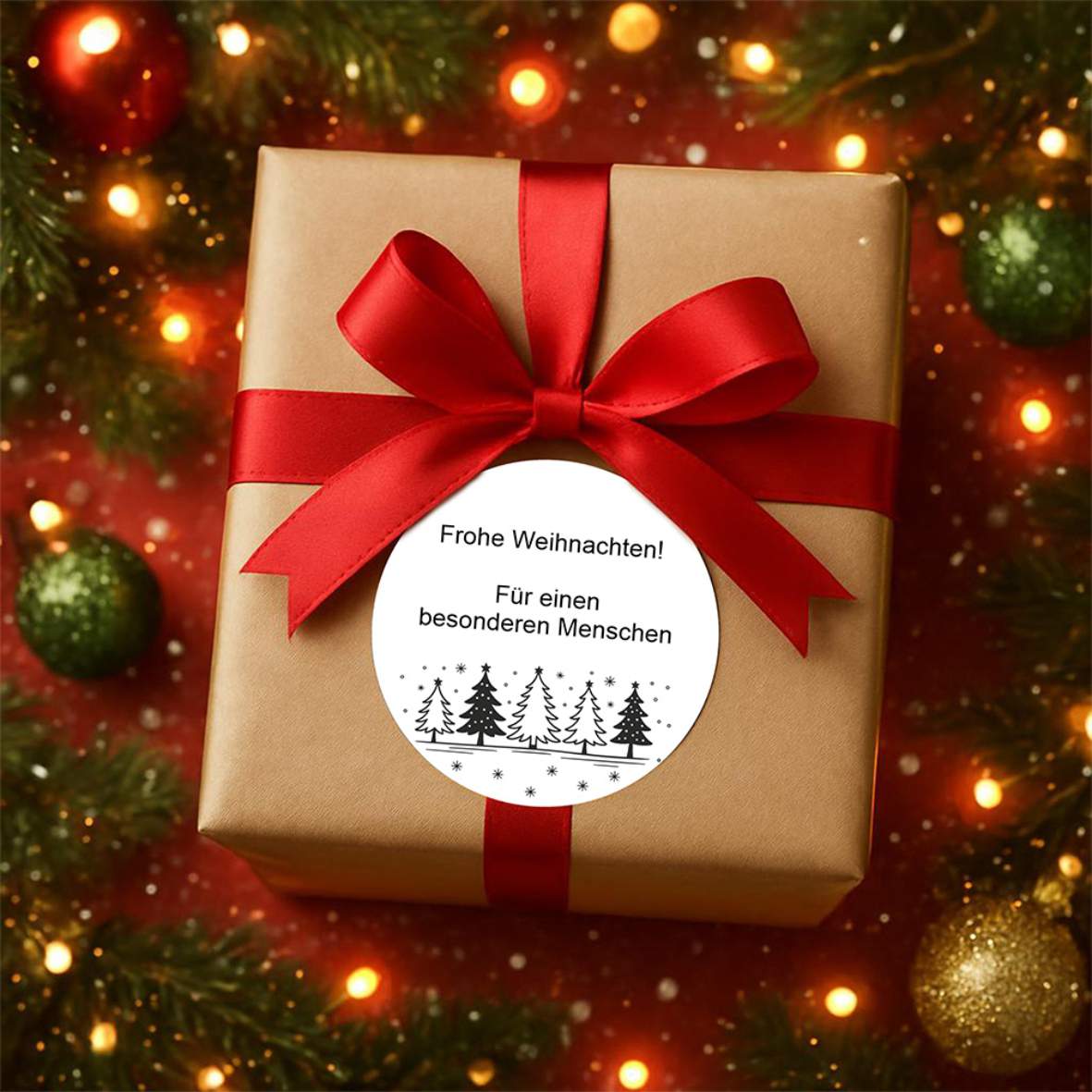 Personalisierte runde Aufkleber Weihnachten – 24 Stück (4,5 cm) | Bäume - FOTOFOL