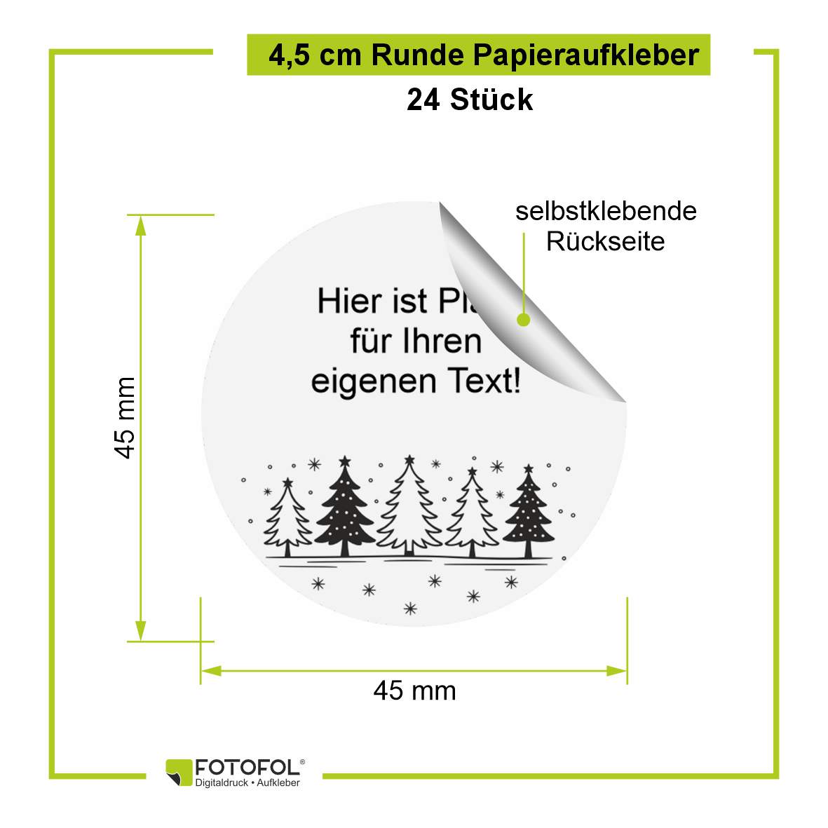 Personalisierte runde Aufkleber Weihnachten – 24 Stück (4,5 cm) | Bäume - FOTOFOL
