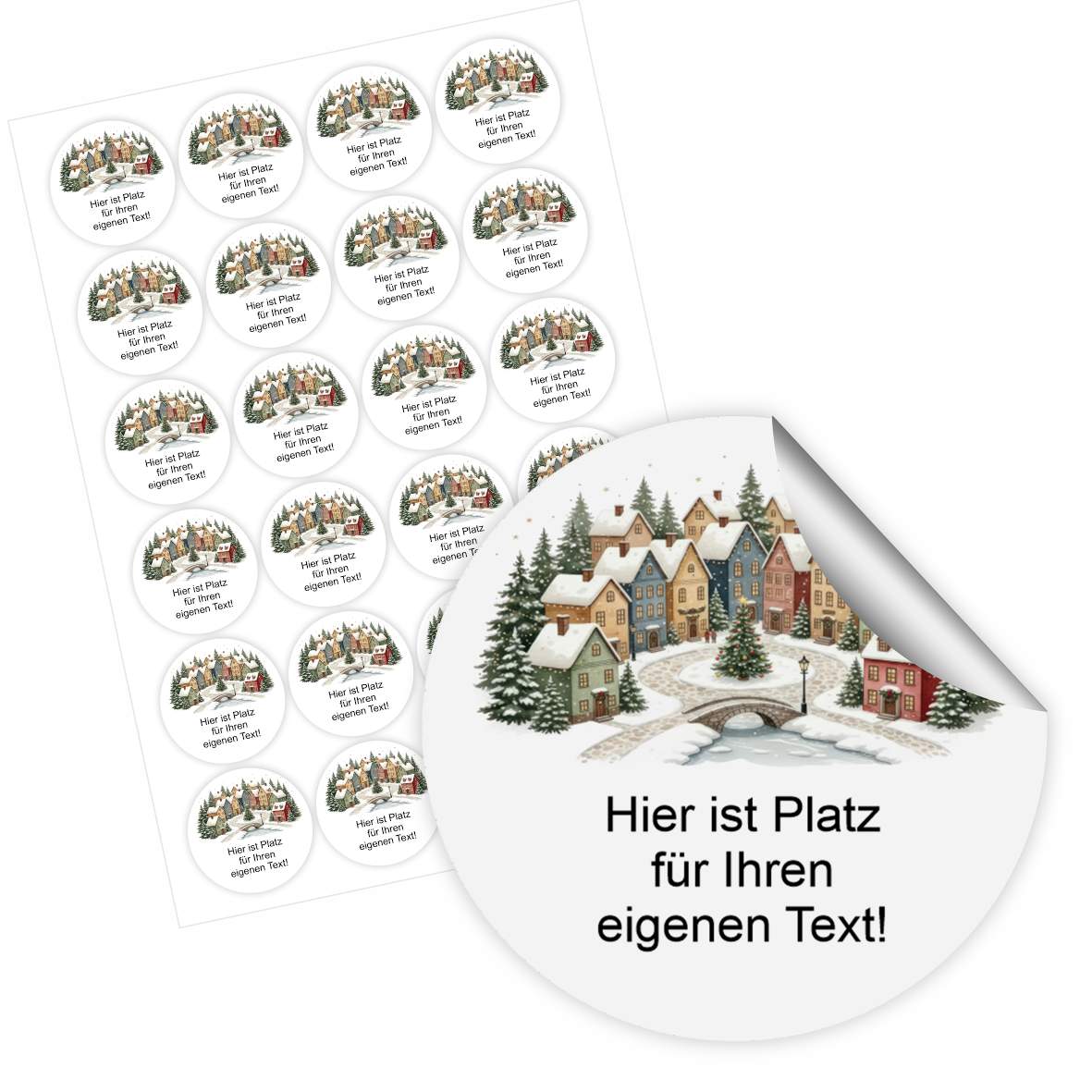 Personalisierte runde Aufkleber Weihnachten – 24 Stück (4,5 cm) | Dorfzauber - FOTOFOL