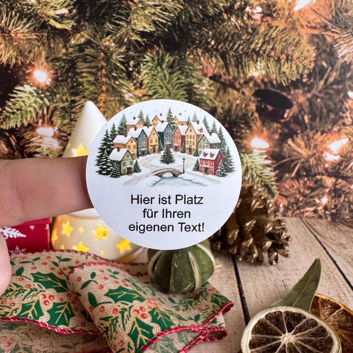 Personalisierte runde Aufkleber Weihnachten – 24 Stück (4,5 cm) | Dorfzauber - FOTOFOL