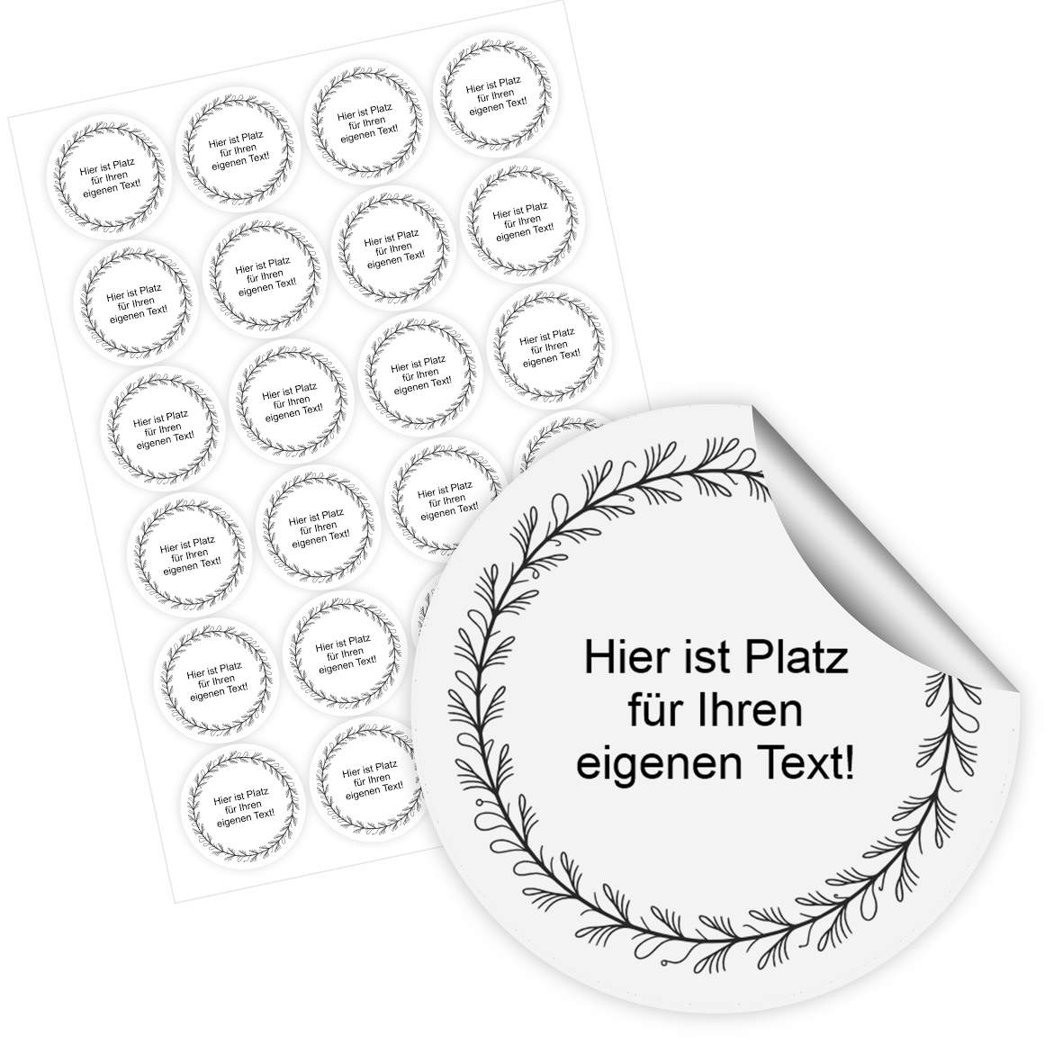 FOTOFOL - Personalisierte Aufkleber „Kranz Frohes Fest” – 24 Stück – Runde Papieraufkleber (4,5 cm) für Weihnachten