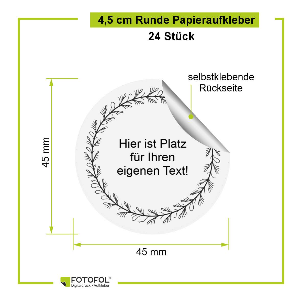 FOTOFOL - Personalisierte Aufkleber „Kranz Frohes Fest” – 24 Stück – Runde Papieraufkleber (4,5 cm) für Weihnachten