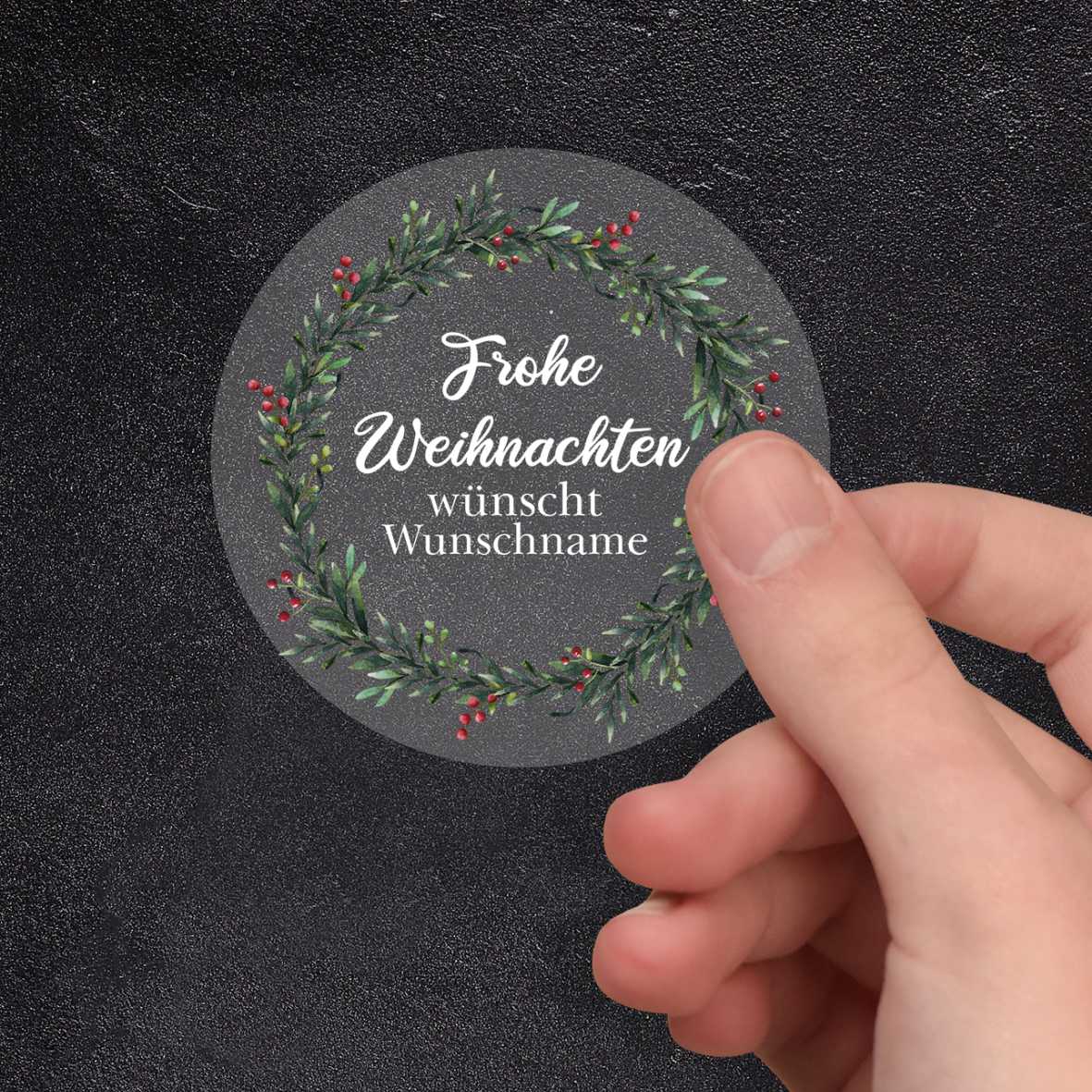 Weihnachten Aufkleber - 24 Stück Personalisierte transparente Aufkleber | Mistelzweig Kranz - FOTOFOL