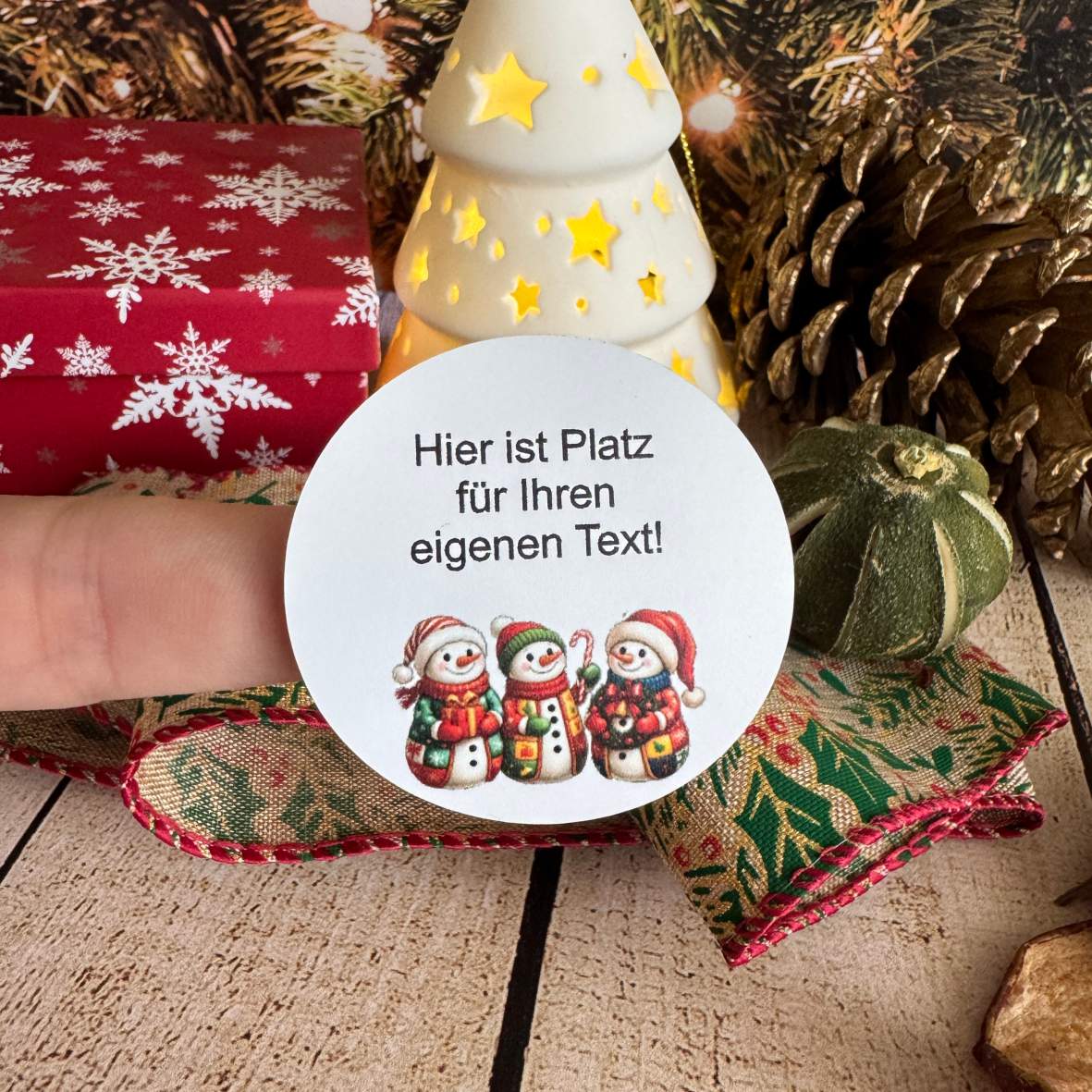 Personalisierte runde Aufkleber Weihnachten – 24 Stück (4,5 cm) | Schneemänner - FOTOFOL