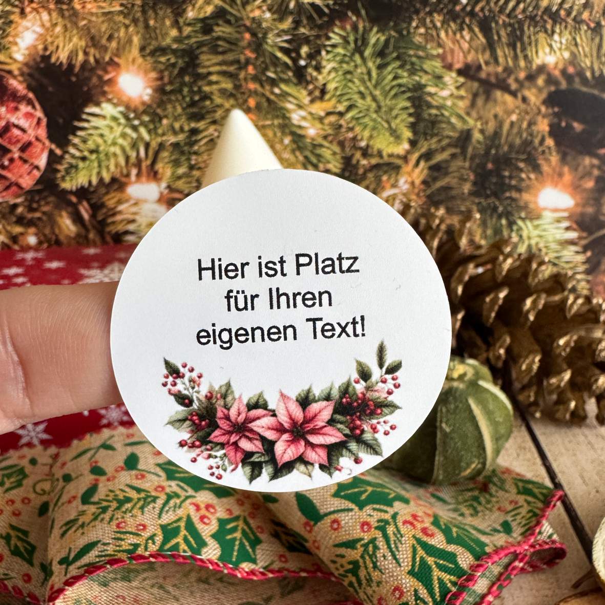 Personalisierte runde Aufkleber Weihnachten – 24 Stück (4,5 cm) | Weihnachtsblüte - FOTOFOL