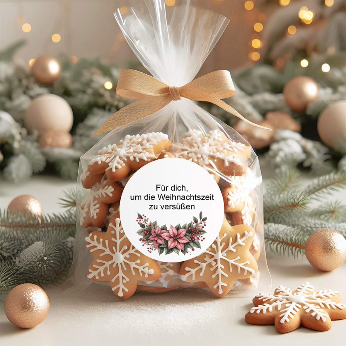 Personalisierte runde Aufkleber Weihnachten – 24 Stück (4,5 cm) | Weihnachtsblüte - FOTOFOL