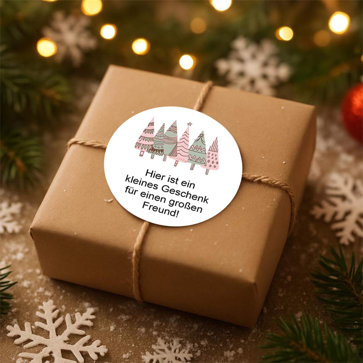 Personalisierte runde Aufkleber Weihnachten – 24 Stück (4,5 cm) | Weihnachtszauber in Rosa - FOTOFOL