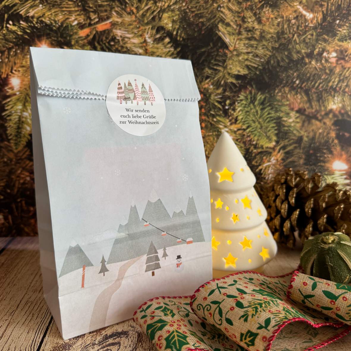 Personalisierte runde Aufkleber Weihnachten – 24 Stück (4,5 cm) | Weihnachtszauber in Rosa - FOTOFOL