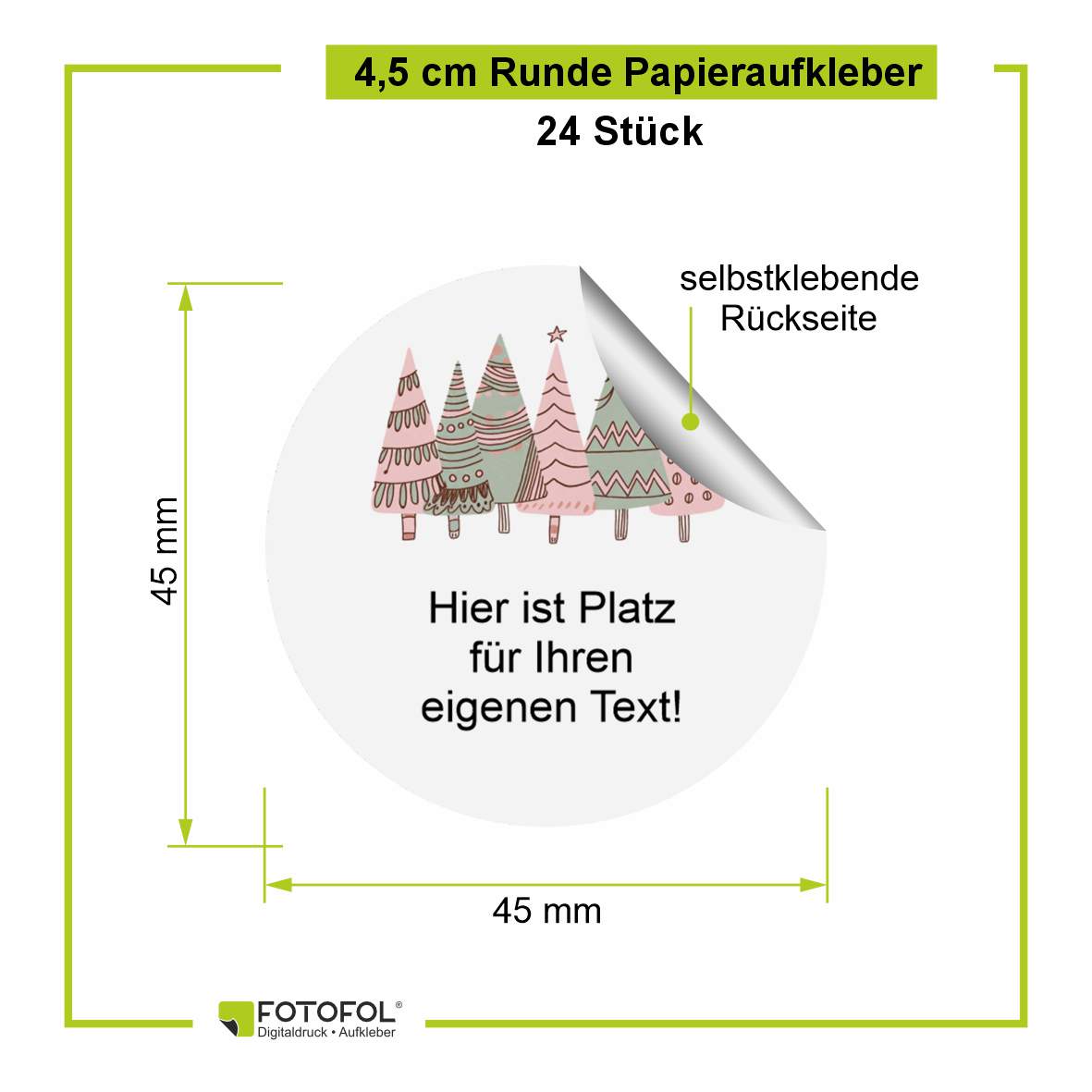 Personalisierte runde Aufkleber Weihnachten – 24 Stück (4,5 cm) | Weihnachtszauber in Rosa - FOTOFOL