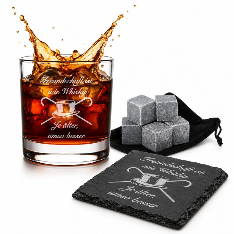 Whiskey Glas SET mit Gravur I Freundschaft ist wie Whisky Je älter, umso besser.