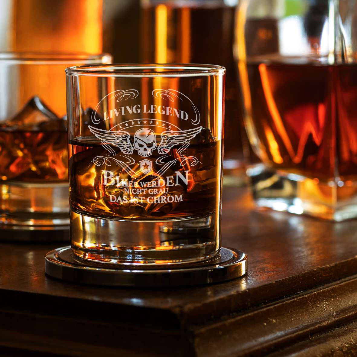 Fotofol - Whiskey Glas mit Gravur I Biker werden nicht Grau das ist Chrome - Totenkopf-Design - personalisierte Geschenke
