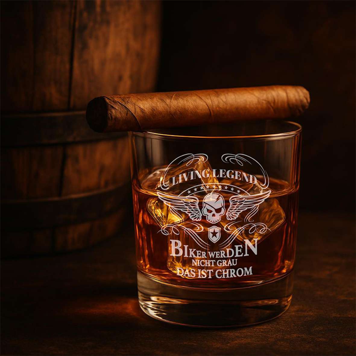 Fotofol - Whiskey Glas mit Gravur I Biker werden nicht Grau das ist Chrome - Totenkopf-Design - personalisierte Geschenke