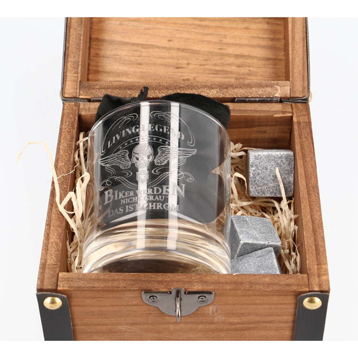 Fotofol - Whiskey Glas mit Gravur I Biker werden nicht Grau das ist Chrome - Totenkopf-Design - personalisierte Geschenke