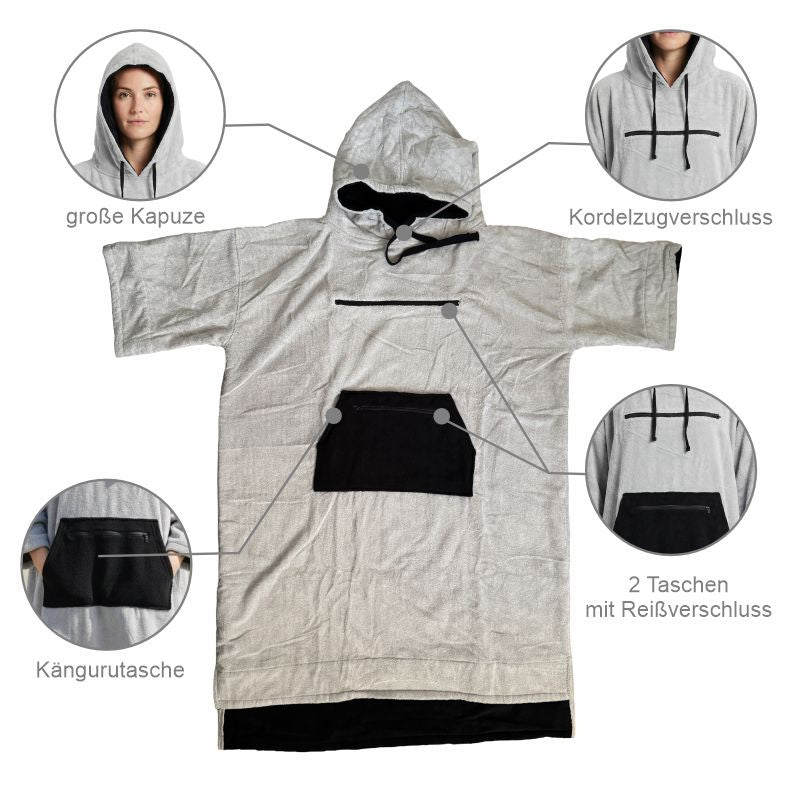 Badeponcho Unisex aus 100% Baumwolle PERSONALISIERT mit Name Kapuzen-Bademantel