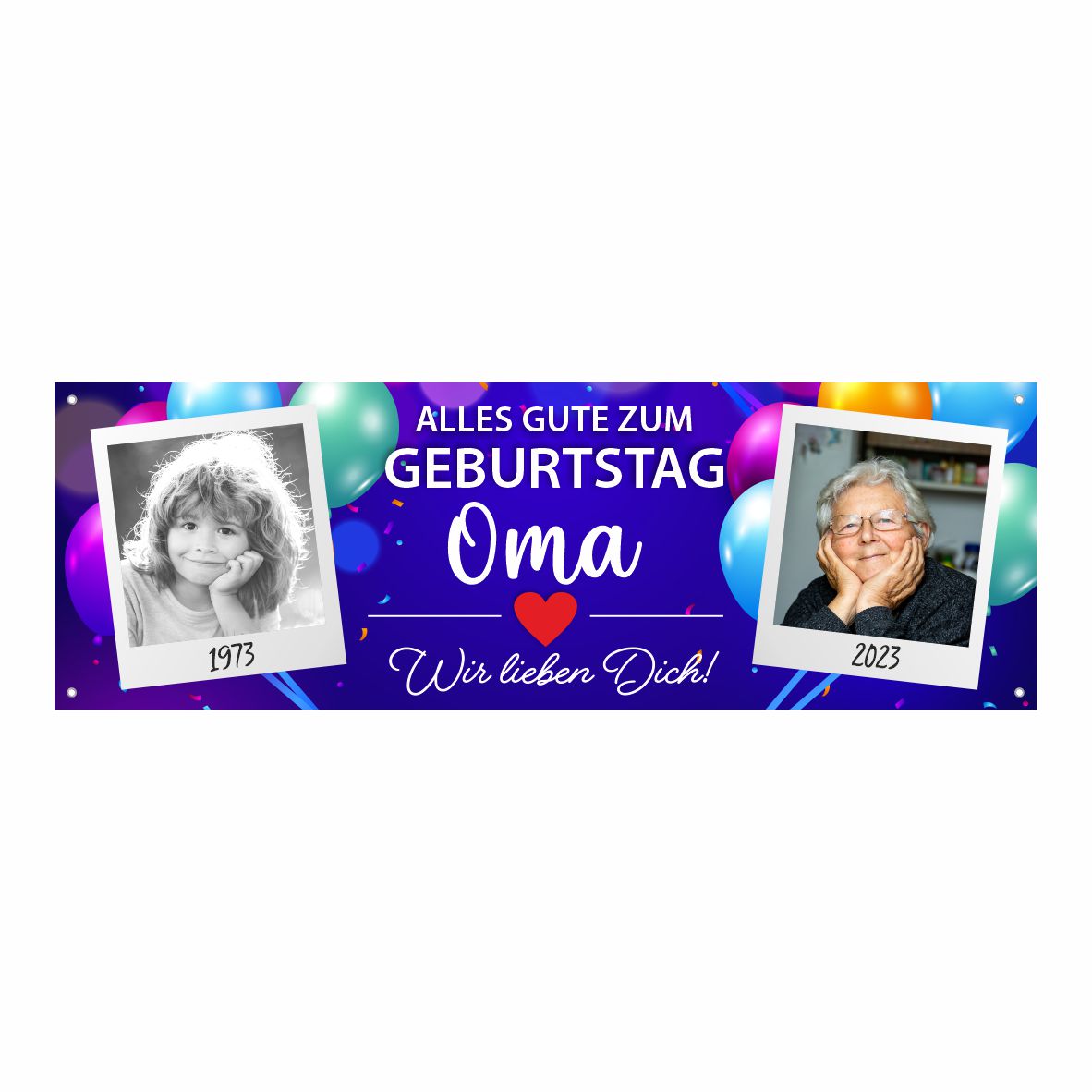 Personalisiertes Geburtstagsbanner bunte Ballons mit Deinen Texten & Fotos
