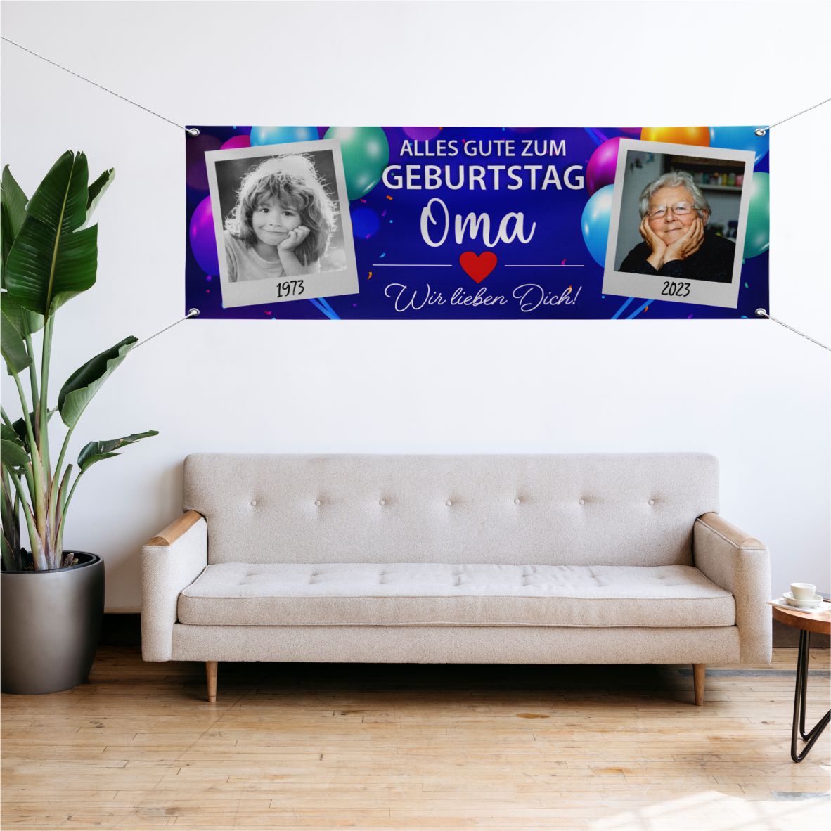 Personalisiertes Geburtstagsbanner bunte Ballons mit Deinen Texten & Fotos