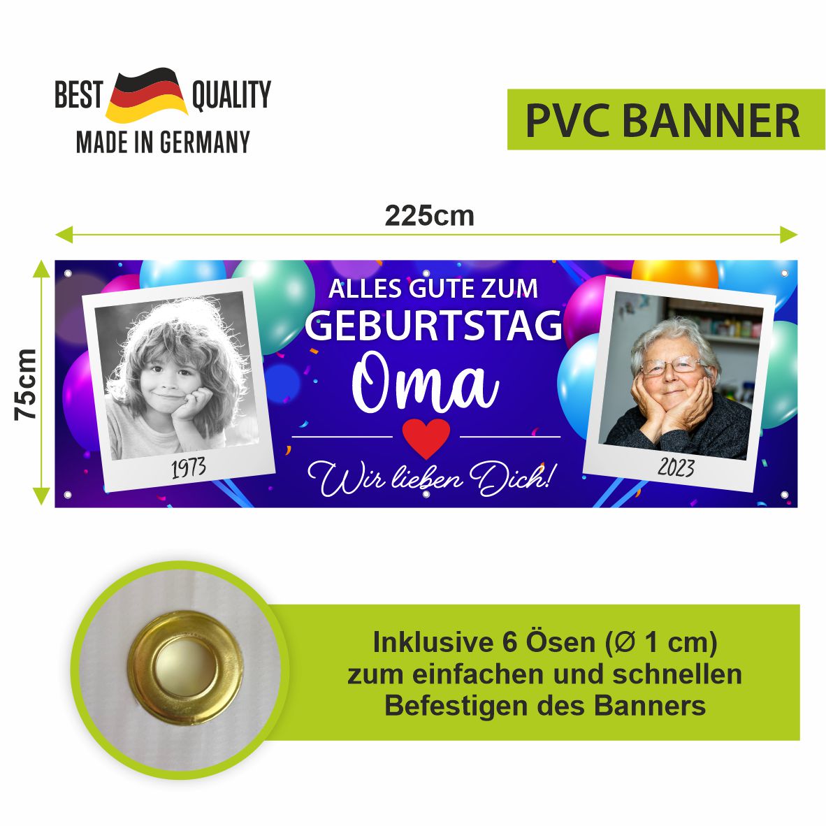 Personalisiertes Geburtstagsbanner bunte Ballons mit Deinen Texten & Fotos