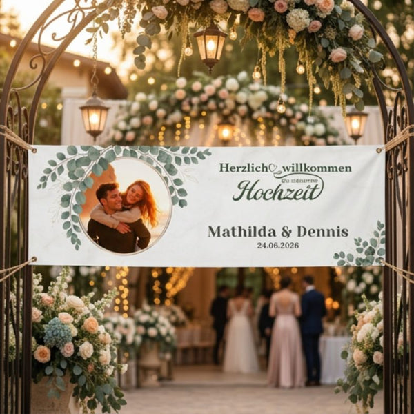 Personalisiertes Hochzeitsbanner mit Foto, Namen & Datum | Willkommen Banner zur Hochzeit