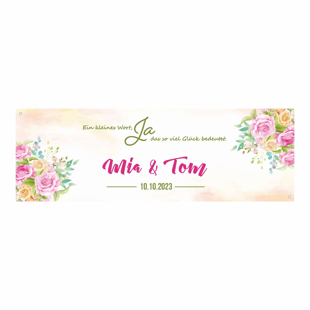 Hochzeit Banner "Pastell Rosen" - Personaliserung mit Namen, Datum und Wunschtext - FOTOFOL