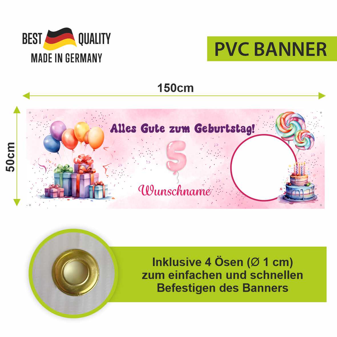 Geburtstagsbanner für Mädchen personalisiert mit Foto und Wunschname