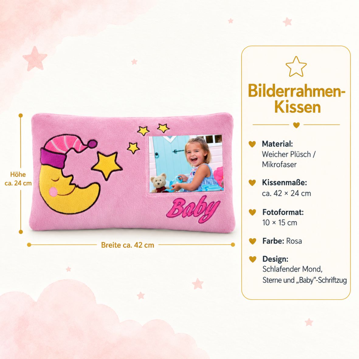 Bilderrahmen Kissen für das Baby - rosa