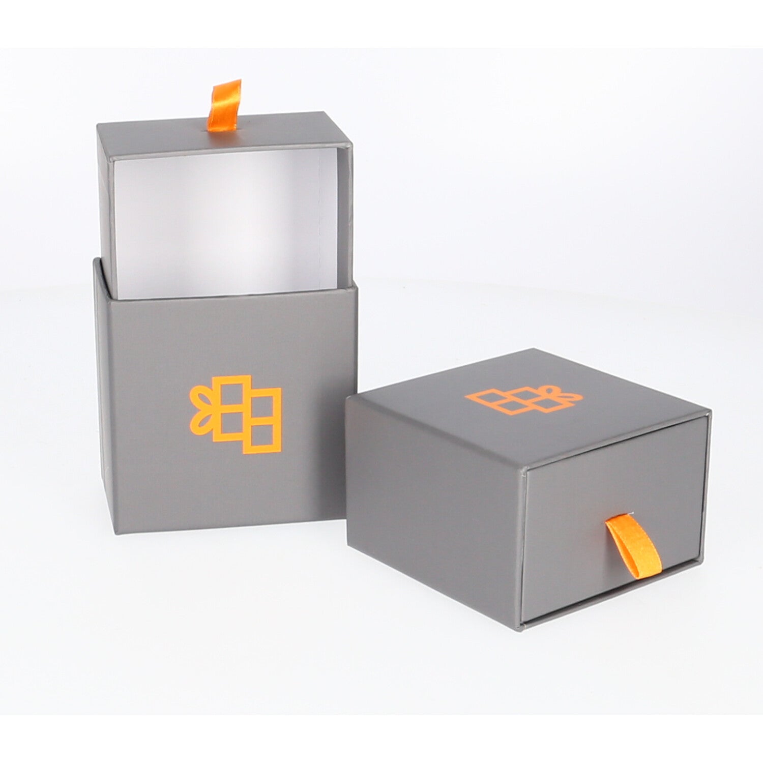 Luxuriöse Schiebeschachtel 6 Stück – Grau mit orangefarbenem Akzentband (8,5 x 8,5 x 5,5 cm) - FOTOFOL