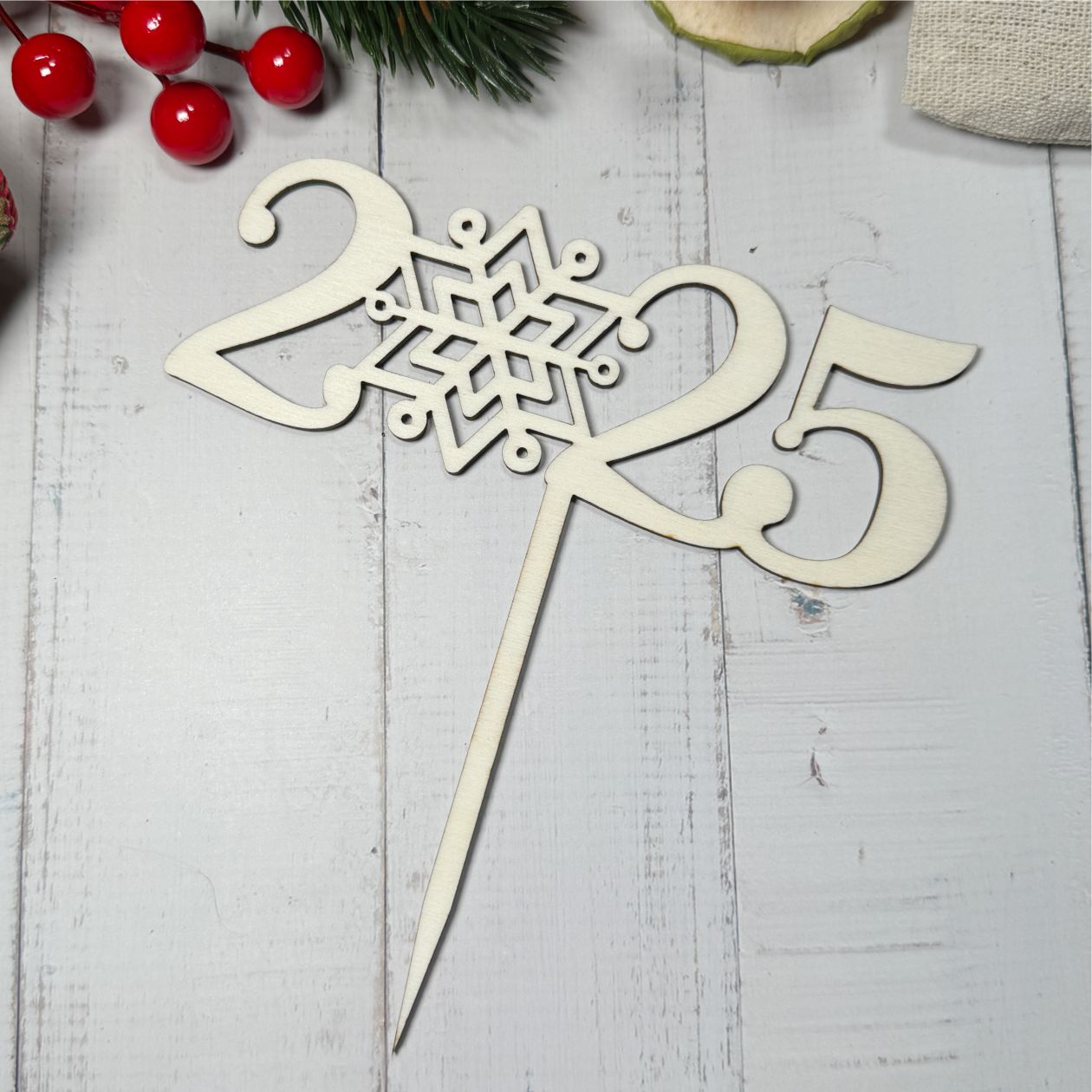 CAKE TOPPER 2025 aus Holz - Tortendeko & Kuchendeko - Silvester - Torten-stecker - FOTOFOL