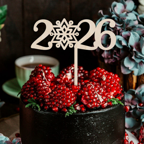 CAKE TOPPER 2026 aus Holz - Tortendeko & Kuchendeko - Silvester Torten-Stecker