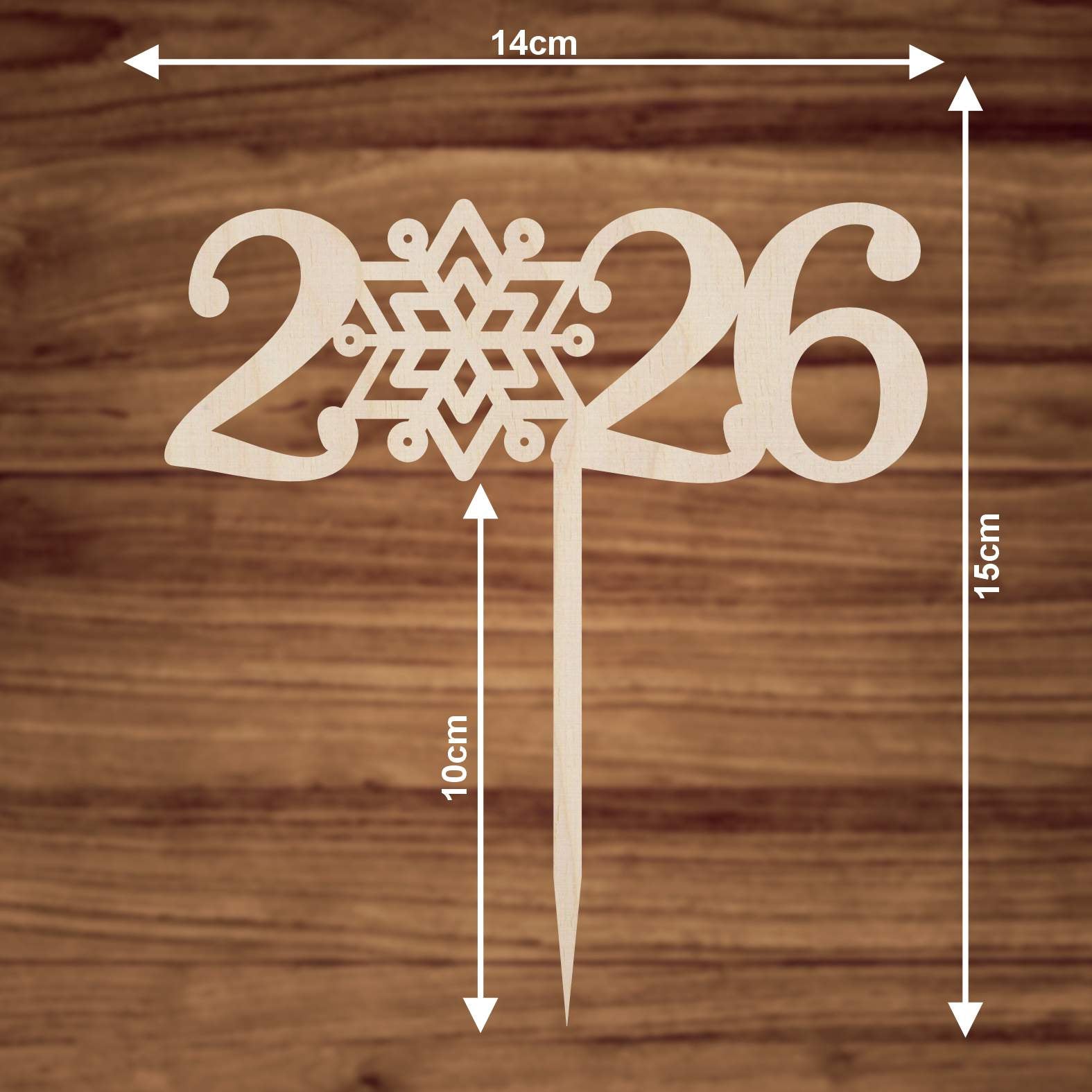 FOTOFOL - CAKE TOPPER 2026 aus Holz - Tortendeko Kuchendeko - Silvester - Torten-stecker