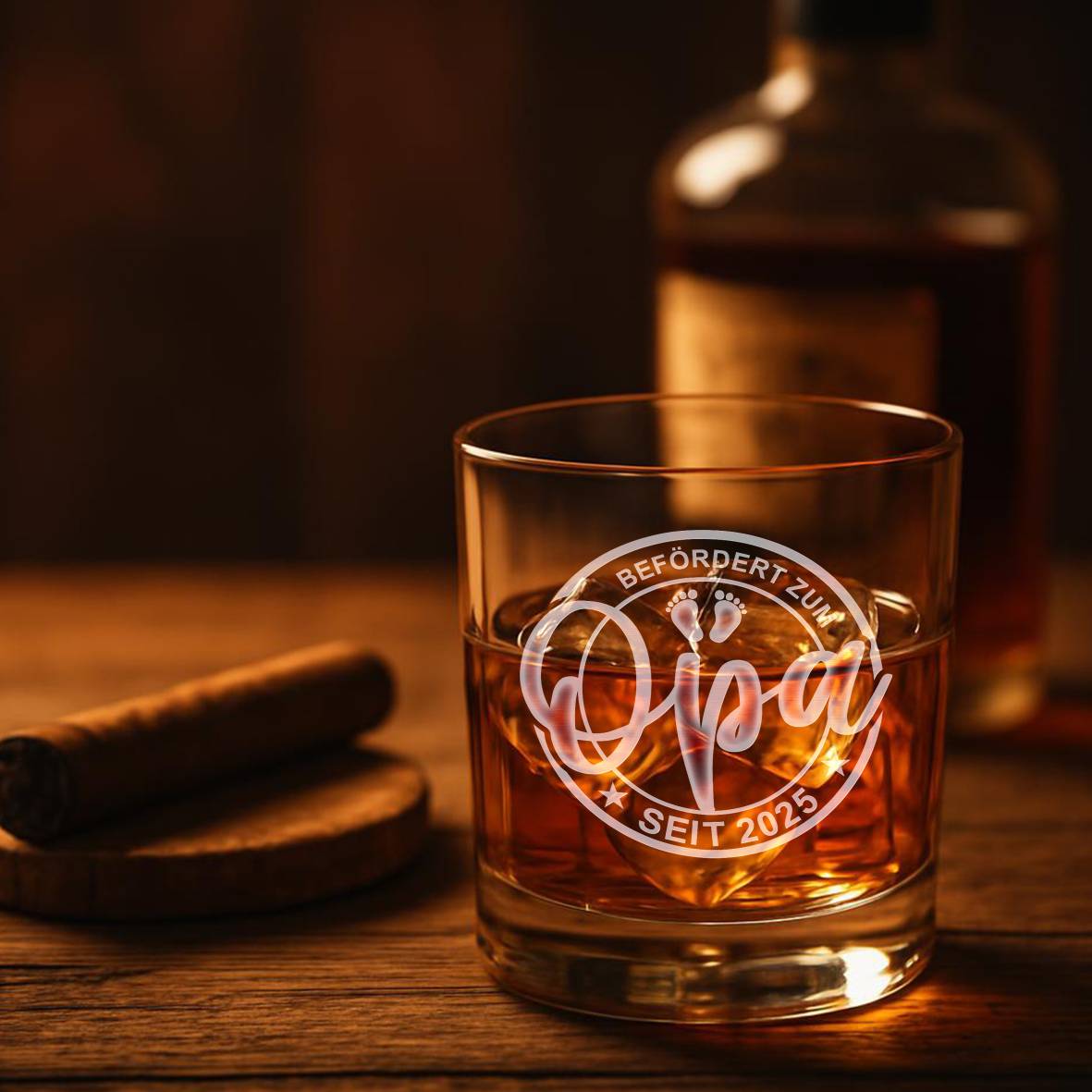 Personalisiertes Whiskey Glas "Befördert zum Opa" mit Geburtsjahr - FOTOFOL