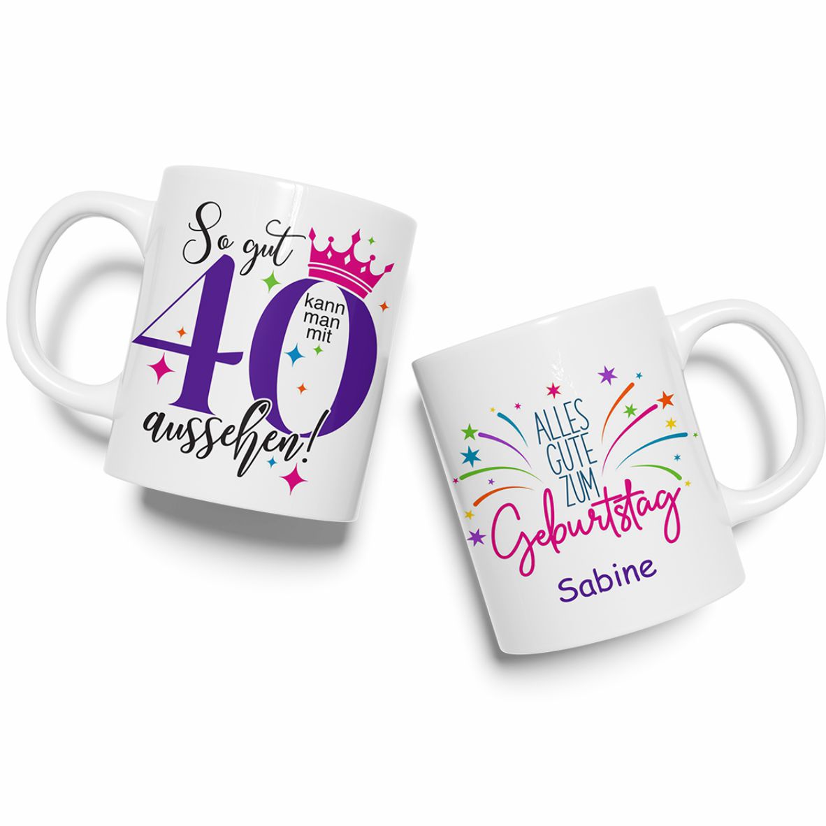 Personalisierte Tasse zum 40. Geburtstag | Individuelles Geschenk mit Namen | Spruch "So gut kann man mit 40 aussehen"