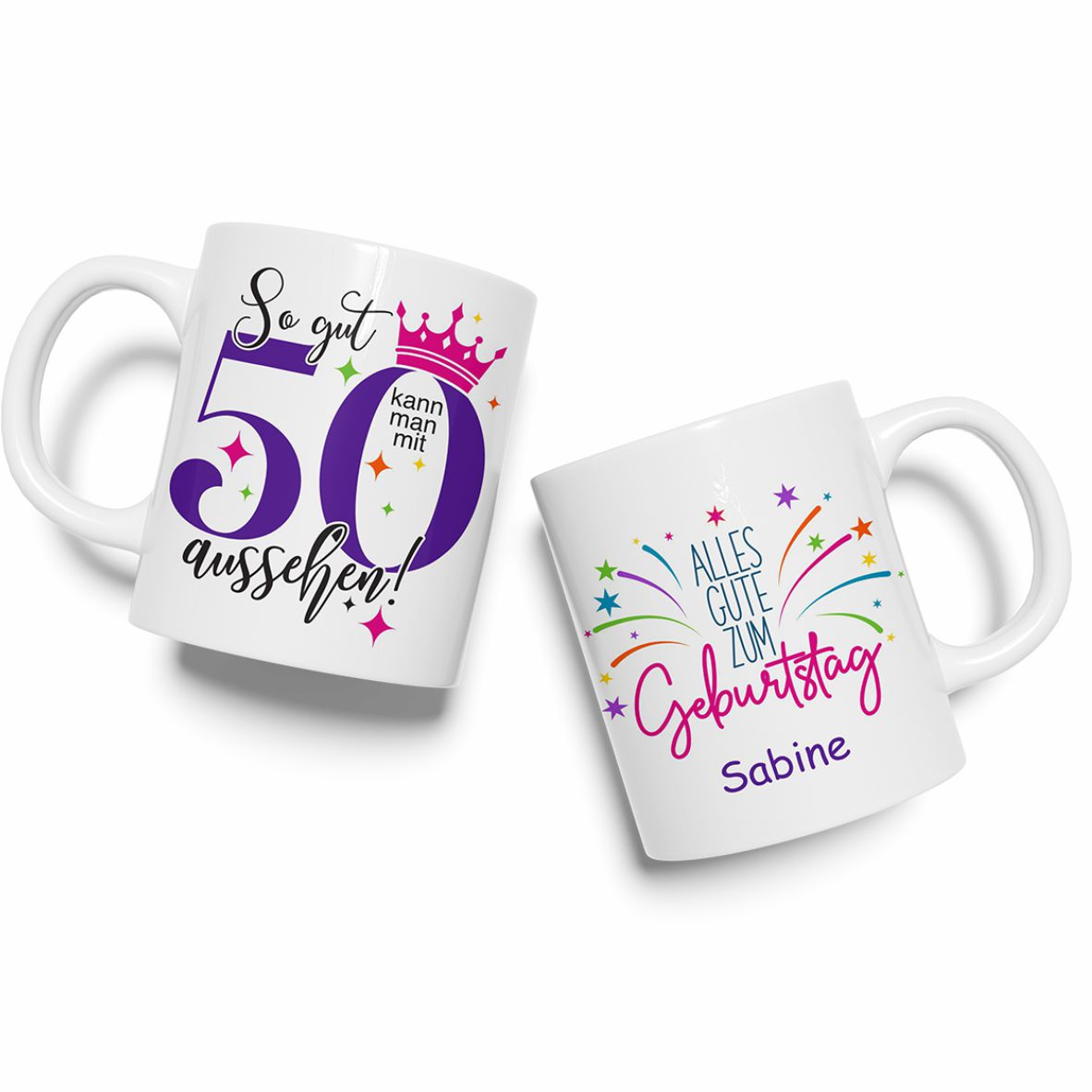 Personalisierte Tasse zum 50. Geburtstag | Individuelles Geschenk mit Namen | Spruch "So gut kann man mit 50 aussehen"