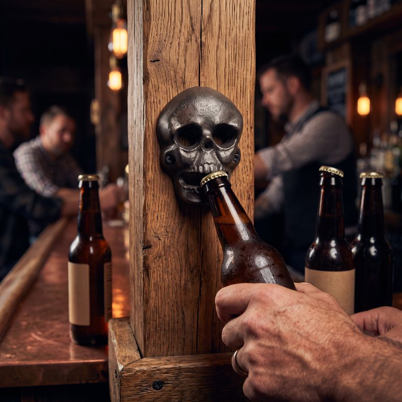 Flaschenöffner mit Totenkopfmuster aus Eisen Wandmontiert | Halloween Geschenkideen