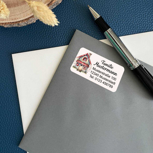 Personalisierte Adressaufkleber - 44 Stück mit Name und Adresse- kleines Häuschen