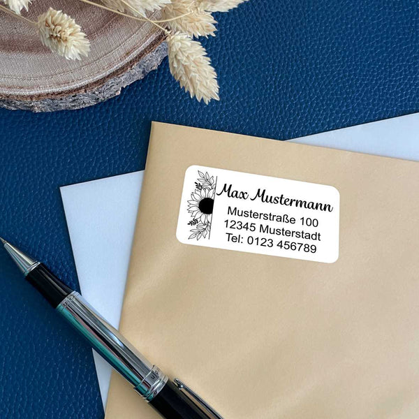 Personalisierte Adressaufkleber - 44 Stück mit Name und Adresse- Sonnenblume