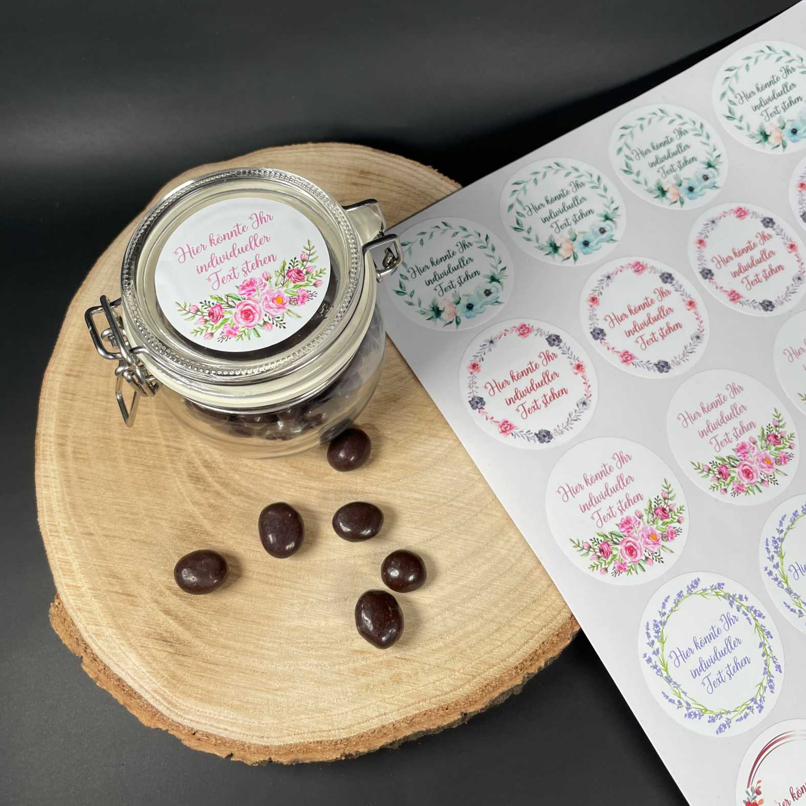 Personalisierte Aufkleber  "Rosa Blau Blumenkranz"- 24 Stück - 4,5cm - FOTOFOL