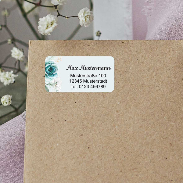 Personalisierte Adressaufkleber - 44 Stück mit Name und Adresse- blaue Blumen