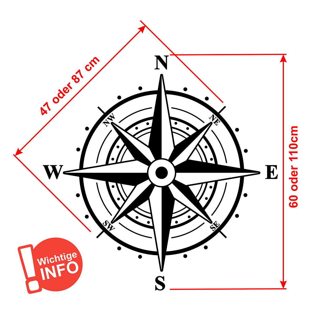 Aufkleber Kompass Windrose  - Aufkleber für Camper, Wohnmobil, Wohnwagen Fahrzeuge Karosserie - Offroad Sticker - Abenteuer Urlaub