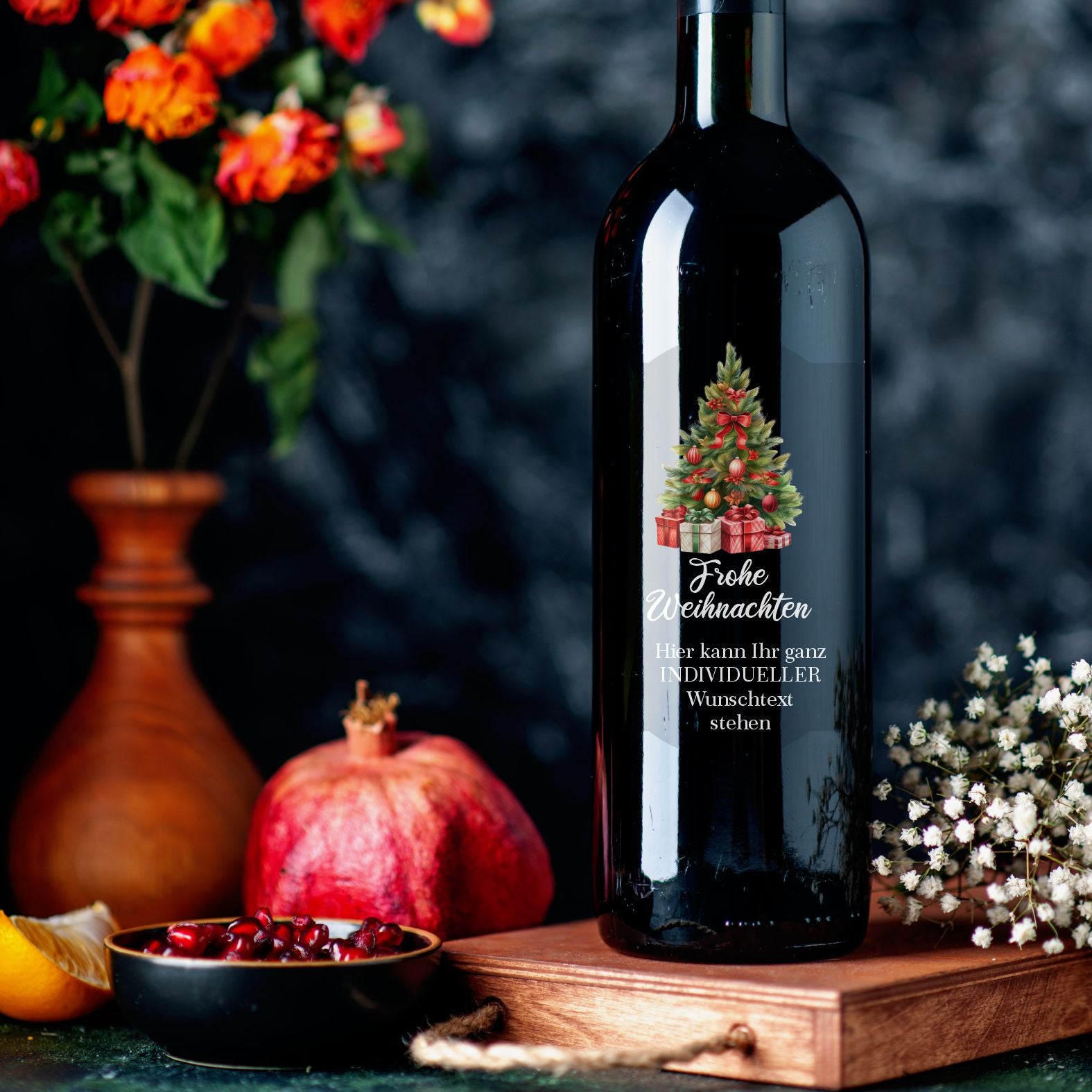 FOTOFOL - Weihnachten Flaschenetiketten personalisiert mit Wunschtext - transparente Aufkleber für Geschenk - weihnachtliche Flaschen Aufkleber