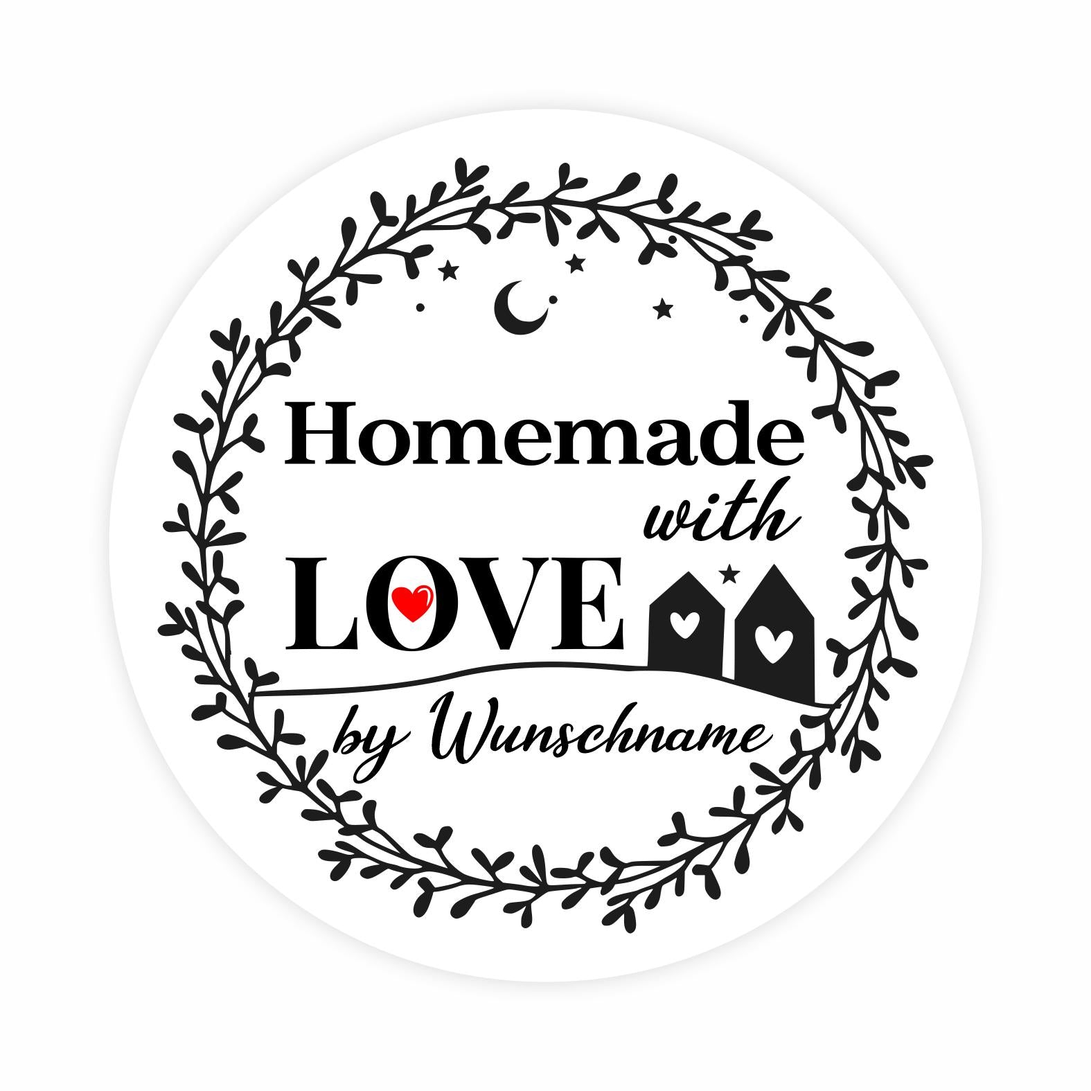 Homemade with Love by Wunschname Aufkleber - 4,5 cm Runde Personalisierte Verkäuferetiketten - FOTOFOL