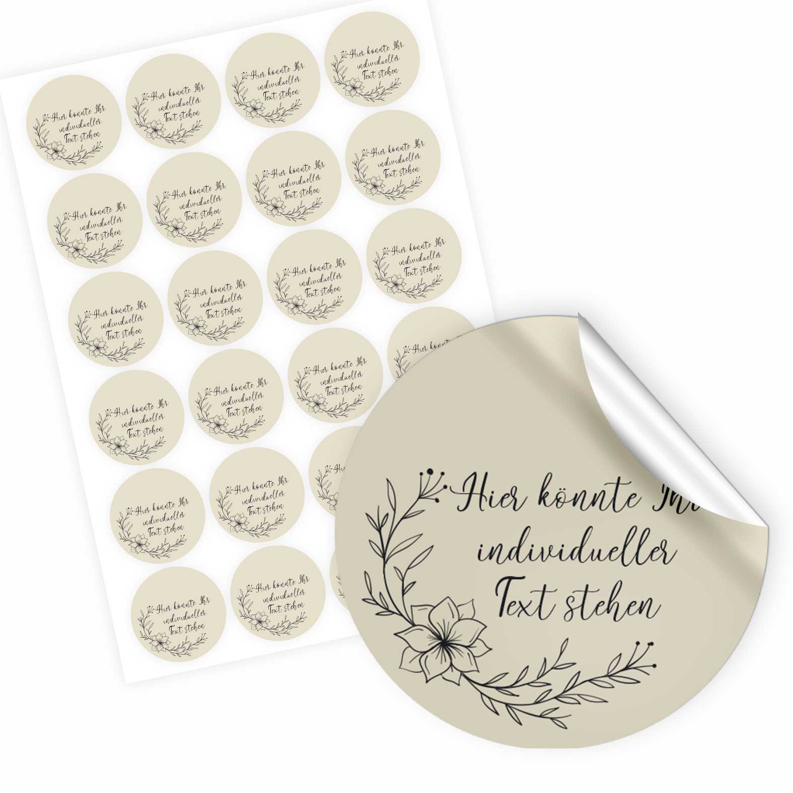 Personalisierte Aufkleber  "Blumen Blätter" beige- 24 Stück - 4,5cm - FOTOFOL