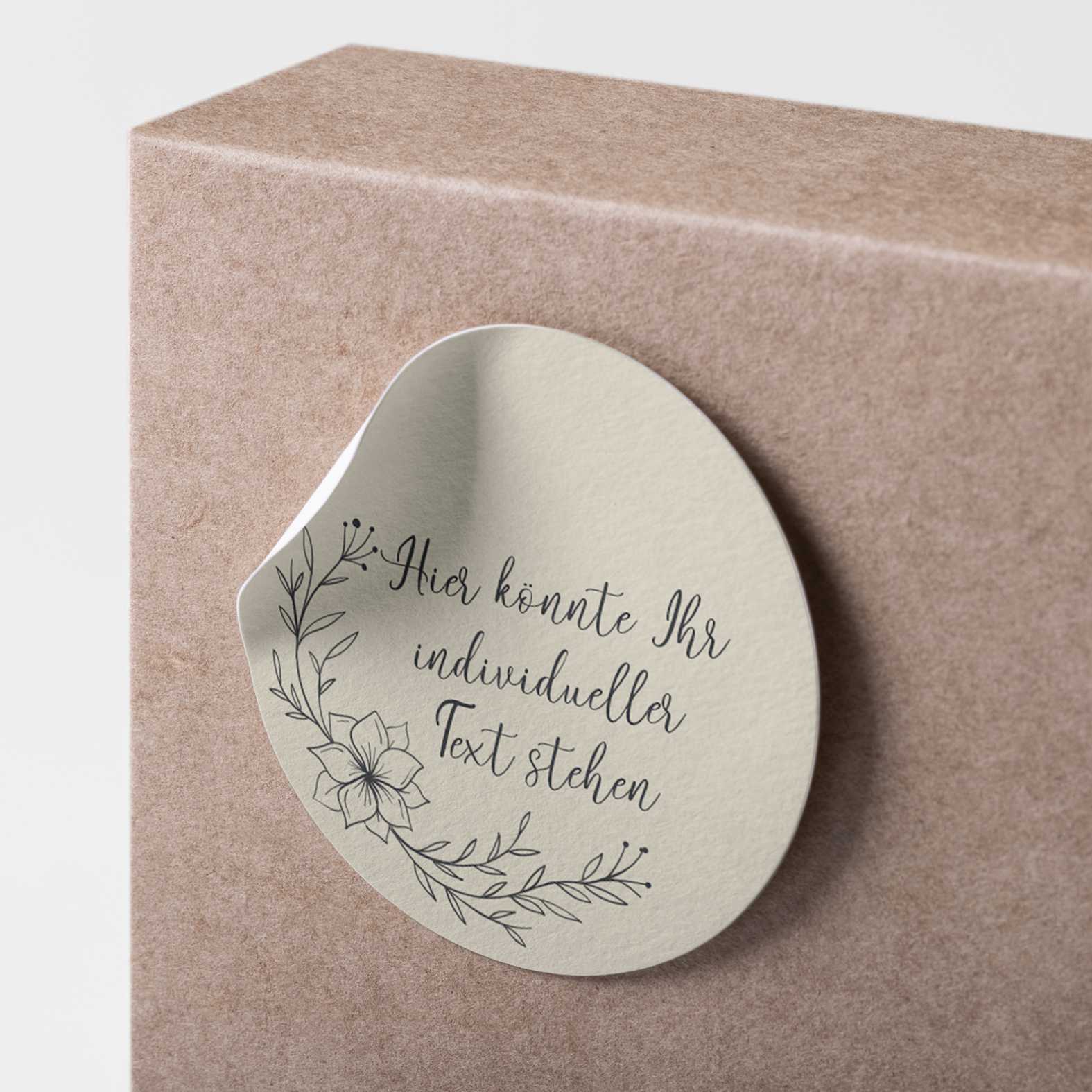 Personalisierte Aufkleber  "Blumen Blätter" beige- 24 Stück - 4,5cm - FOTOFOL