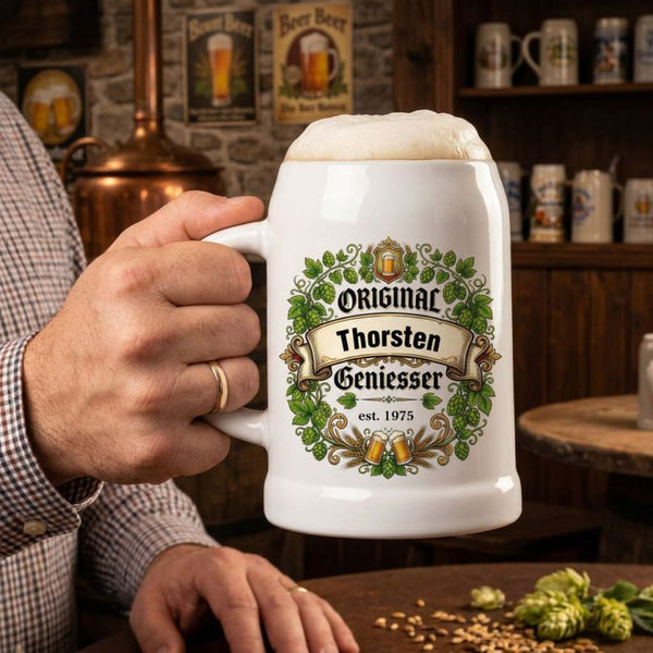 Bierkrug mit Namen / Jahr personalisiert - Individuelles Geschenk für Bierliebhaber