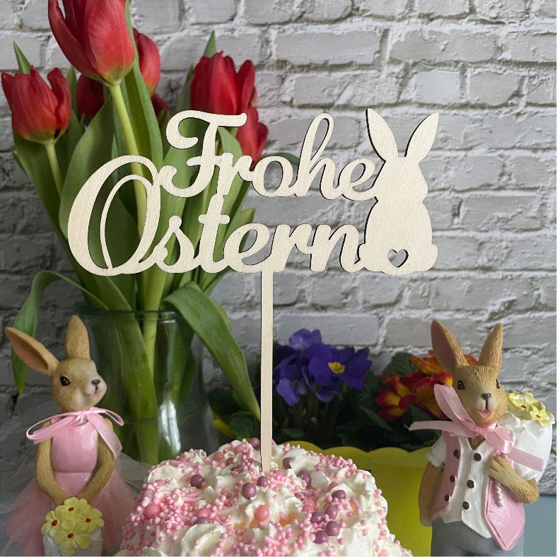 CAKE TOPPER Frohe Ostern Hase aus Holz - FOTOFOL